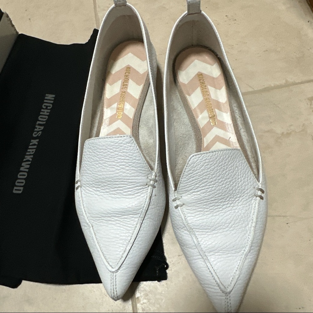Nicholas Kirkwood White Leather Pointed Flats EU39